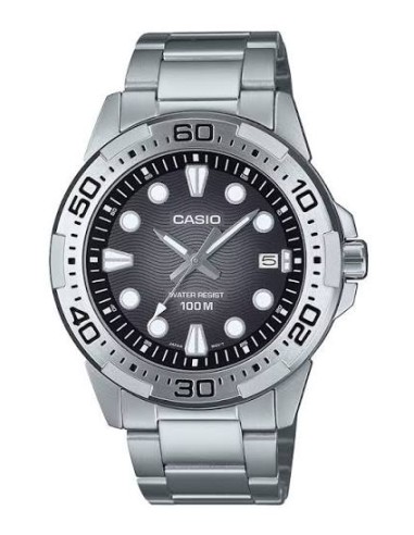 Reloj Casio Para Hombre MTD-140D-1A Deportivo Correa Acero Plateado Esfera Negra 100M
