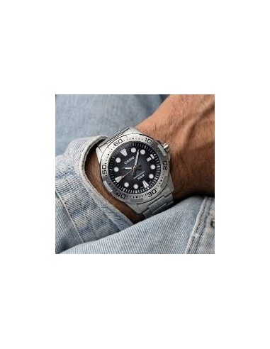 Reloj Casio Para Hombre MTD-140D-1A Deportivo Correa Acero Plateado Esfera Negra 100M