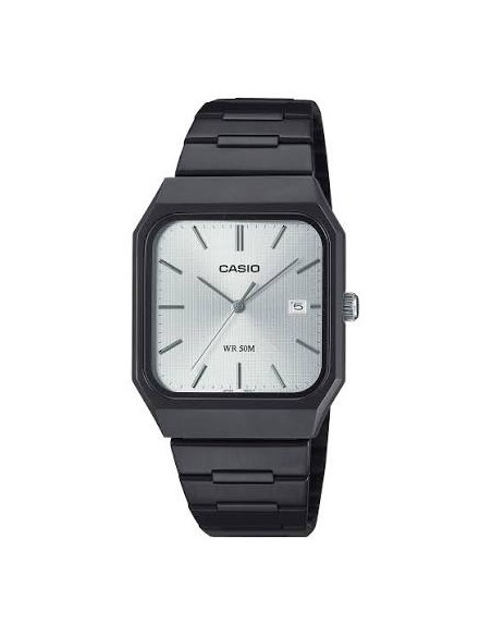 Reloj Casio Para Hombre MTP-B185B-7A Analógico Correa Acero Negro Esfera Plateada