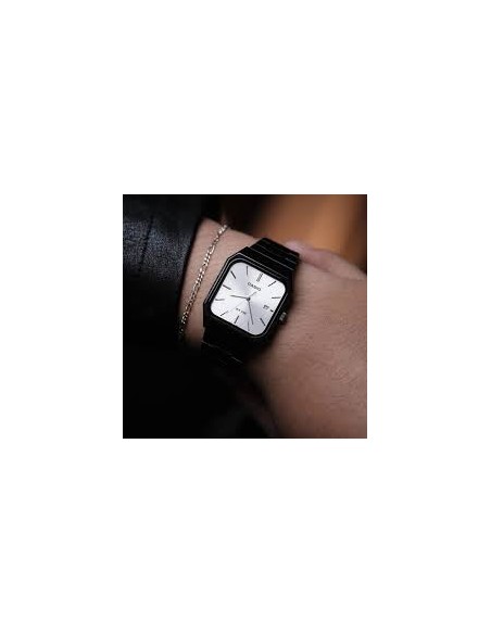 Reloj Casio Para Hombre MTP-B185B-7A Analógico Correa Acero Negro Esfera Plateada