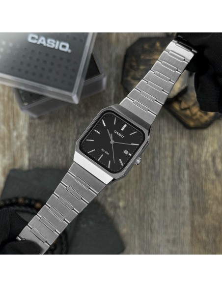 Reloj Casio MTP-B185D-1AV analógico de acero inoxidable con esfera negra de cuarzo MTP-B185D-1AV