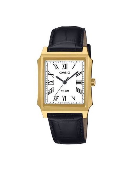 Reloj Casio Para Hombre MTP-B190GL-7B Analógico Caja Dorada Correa Cuero Marrón