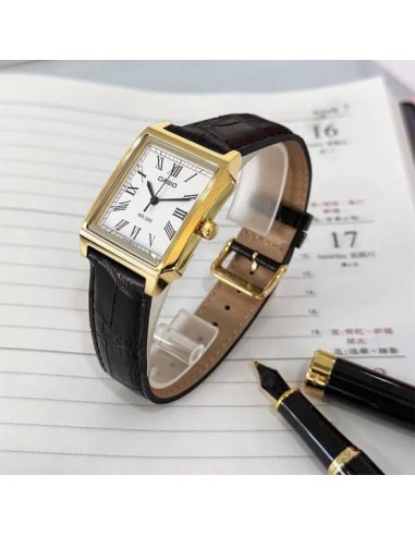 Reloj Casio Para Hombre MTP-B190GL-7B Analógico Caja Dorada Correa Cuero Marrón
