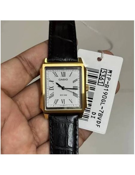 Reloj Casio Para Hombre MTP-B190GL-7B Analógico Caja Dorada Correa Cuero Marrón