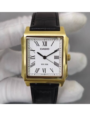 Reloj Casio Para Hombre MTP-B190GL-7B Analógico Caja Dorada Correa Cuero Marrón