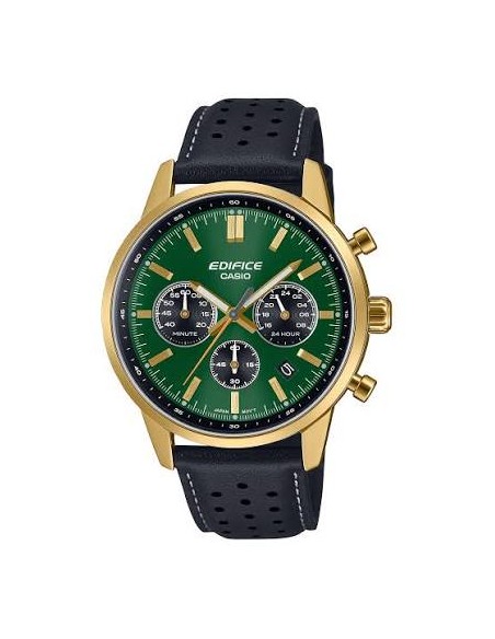 Reloj Casio Edifice Para Hombre EFR-575CL-3A Cronógrafo Correa de Cuero Esfera Verde