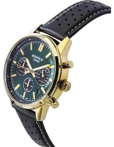 Reloj Casio Edifice Para Hombre EFR-575CL-3A Cronógrafo Correa de Cuero Esfera Verde