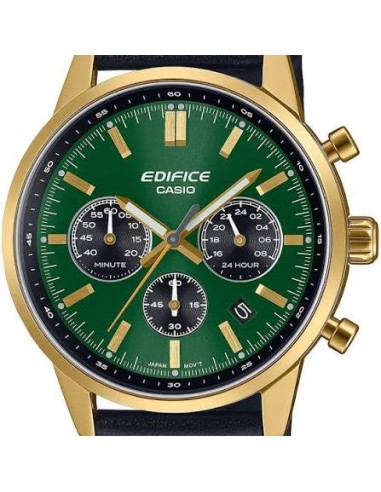 Reloj Casio Edifice Para Hombre EFR-575CL-3A Cronógrafo Correa de Cuero Esfera Verde