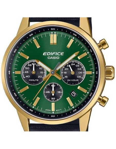 Reloj Casio Edifice Para Hombre EFR-575CL-3A Cronógrafo Correa de Cuero Esfera Verde
