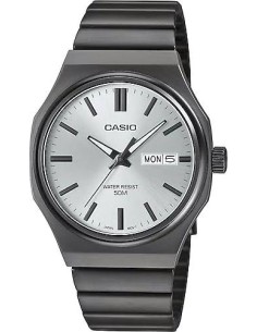 Reloj Casio Para Hombre MTP-E735B-7AV Analógico Correa Acero Negro Esfera Plateada
