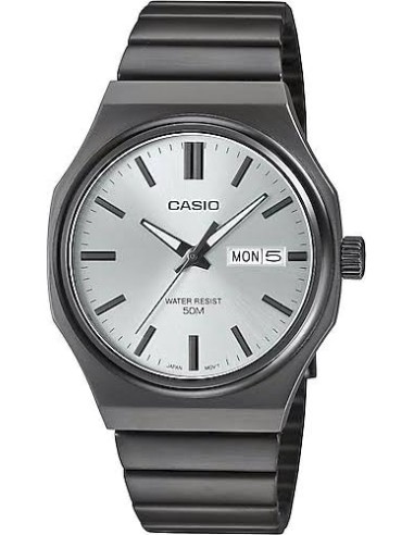 Reloj Casio Para Hombre MTP-E735B-7AV Analógico Correa Acero Negro Esfera Plateada