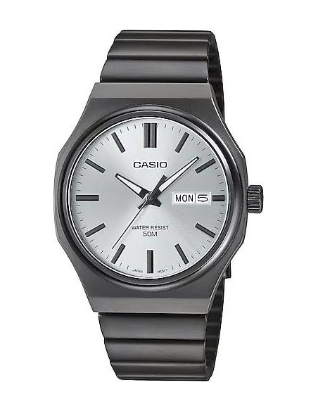 Reloj Casio Para Hombre MTP-E735B-7AV Analógico Correa Acero Negro Esfera Plateada