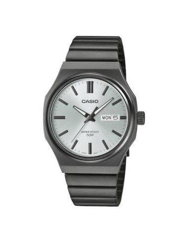 Reloj Casio Para Hombre MTP-E735B-7AV Analógico Correa Acero Negro Esfera Plateada