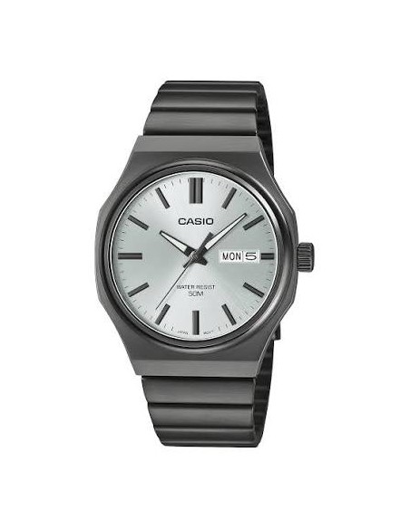 Reloj Casio Para Hombre MTP-E735B-7AV Analógico Correa Acero Negro Esfera Plateada