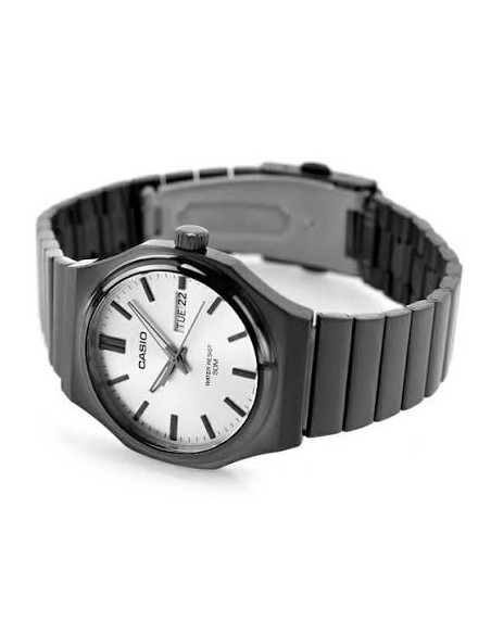 Reloj Casio Para Hombre MTP-E735B-7AV Analógico Correa Acero Negro Esfera Plateada