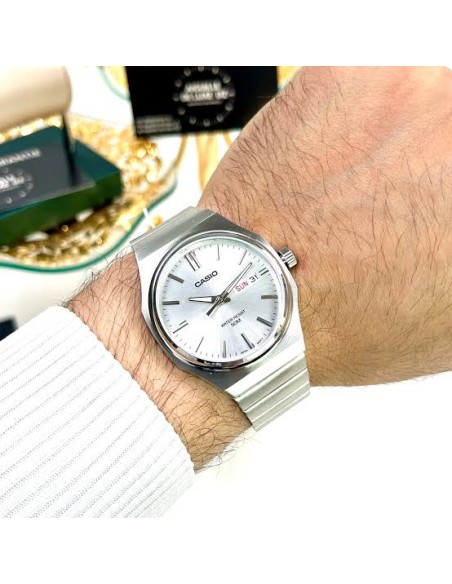 Reloj Casio Para Hombre MTP-E735D-7A Analógico Correa Acero Plateado Esfera Silver