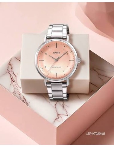 Reloj Casio Para Mujer LTP-VT03D-4B Analógico Correa Acero Plateado Esfera Rosa