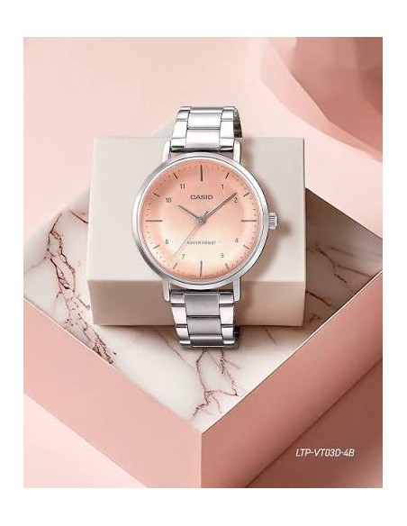 Reloj Casio Para Mujer LTP-VT03D-4B Analógico Correa Acero Plateado Esfera Rosa
