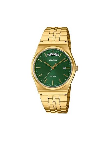 Reloj Casio Para Hombre MTP-B146G-3A Analógico Correa Acero Dorado Esfera Verde