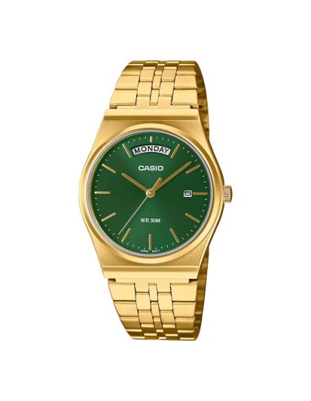 Reloj Casio Para Hombre MTP-B146G-3A Analógico Correa Acero Dorado Esfera Verde
