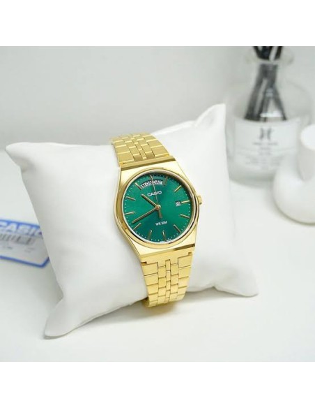 Reloj Casio Para Hombre MTP-B146G-3A Analógico Correa Acero Dorado Esfera Verde