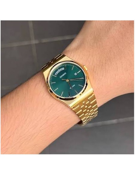 Reloj Casio Para Hombre MTP-B146G-3A Analógico Correa Acero Dorado Esfera Verde
