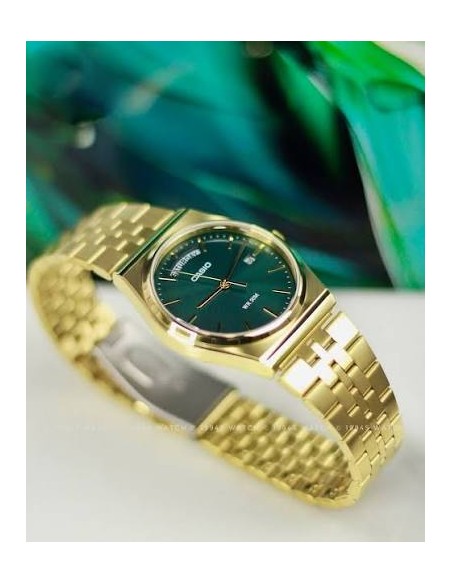 Reloj Casio Para Hombre MTP-B146G-3A Analógico Correa Acero Dorado Esfera Verde