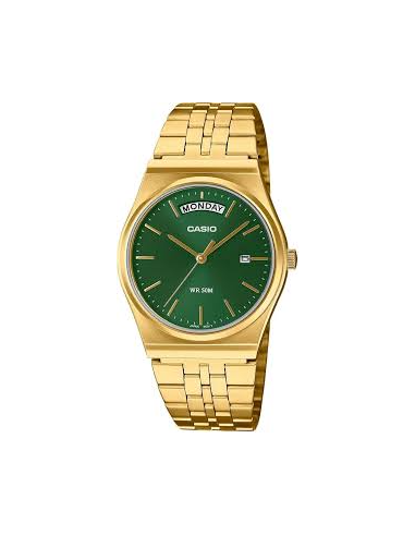 Reloj Casio Para Hombre MTP-B146G-3A Analógico Correa Acero Dorado Esfera Verde