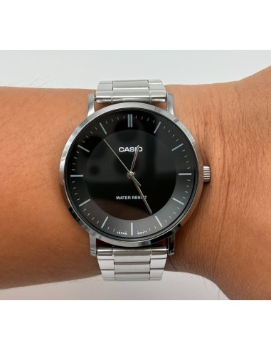 Reloj Casio Para Hombre MTP-VT04D-1E Analógico Correa Acero Plateado Esfera Negra