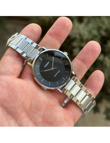 Reloj Casio Para Hombre MTP-VT04D-1E Analógico Correa Acero Plateado Esfera Negra