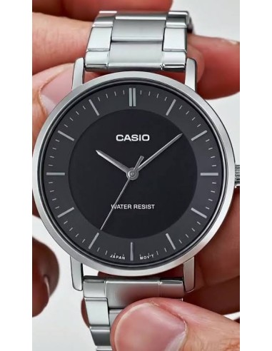 Reloj Casio Para Hombre MTP-VT04D-1E Analógico Correa Acero Plateado Esfera Negra