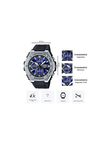 Reloj Casio Para Hombre MWA-300H-2A Analógico Deportivo Bisel Metal Correa Resina Negra 100M