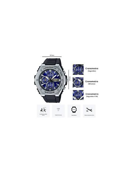 Reloj Casio Para Hombre MWA-300H-2A Analógico Deportivo Bisel Metal Correa Resina Negra 100M