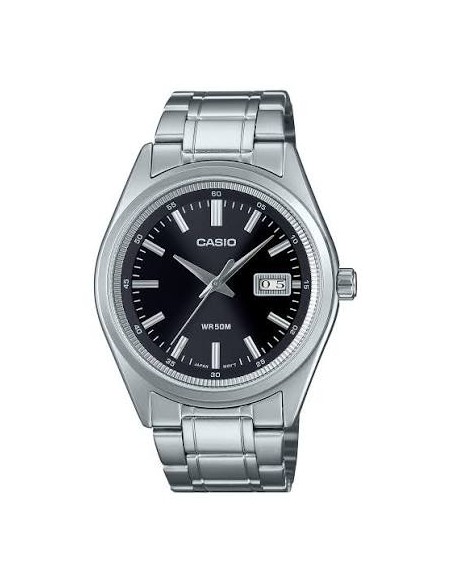 Reloj Casio Para Hombre MTP-B180D-1A1 Analógico Correa Acero Plateado Esfera Negra
