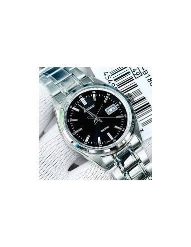 Reloj Casio Para Hombre MTP-B180D-1A1 Analógico Correa Acero Plateado Esfera Negra