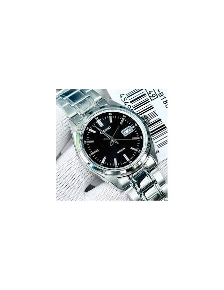 Reloj Casio Para Hombre MTP-B180D-1A1 Analógico Correa Acero Plateado Esfera Negra