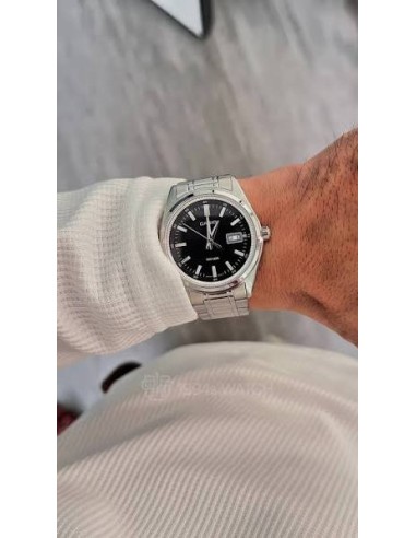 Reloj Casio Para Hombre MTP-B180D-1A Analógico Correa Acero Plateado Esfera Negra