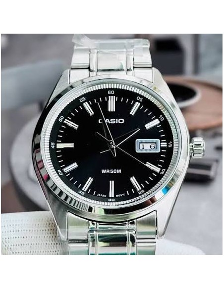 Reloj Casio Para Hombre MTP-B180D-1A1 Analógico Correa Acero Plateado Esfera Negra