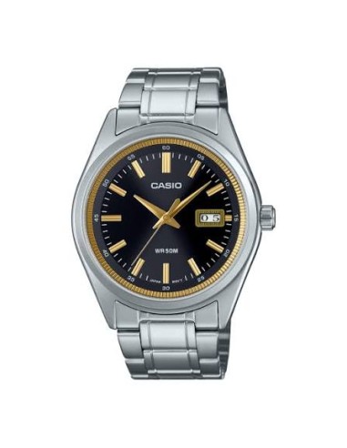 Reloj Casio Para Hombre MTP-B180D-1A2 Analógico Correa Acero Plateado Esfera Negra