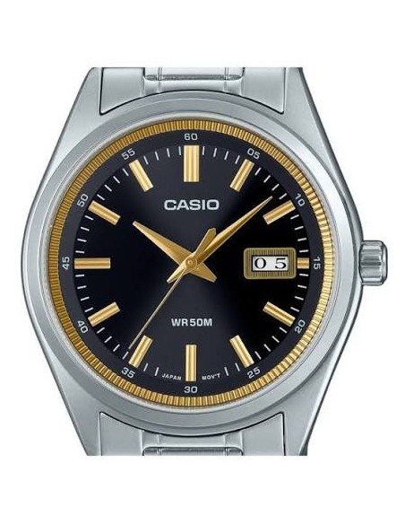Reloj Casio Para Hombre MTP-B180D-1A2 Analógico Correa Acero Plateado Esfera Negra