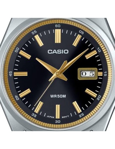 Reloj Casio Para Hombre MTP-B180D-1A2 Analógico Correa Acero Plateado Esfera Negra