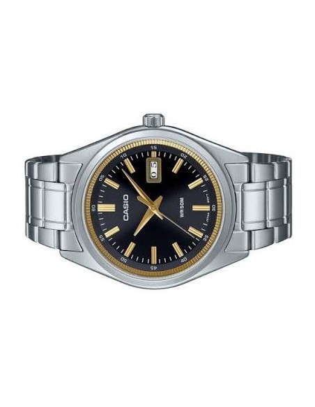 Reloj Casio Para Hombre MTP-B180D-1A2 Analógico Correa Acero Plateado Esfera Negra