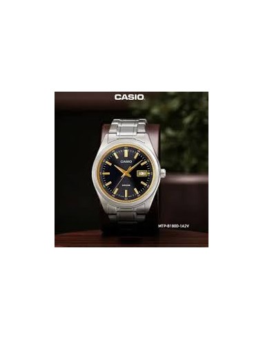 Reloj Casio Para Hombre MTP-B180D-1A2 Analógico Correa Acero Plateado Esfera Negra