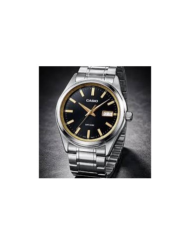 Reloj Casio Para Hombre MTP-B180D-1A2 Analógico Correa Acero Plateado Esfera Negra