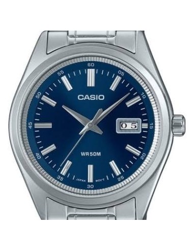 Reloj Casio Para Hombre MTP-B180D-2A Analógico Correa Acero Plateado Esfera azul