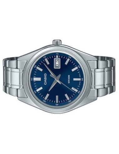 Reloj Casio Para Hombre MTP-B180D-2A Analógico Correa Acero Plateado Esfera azul