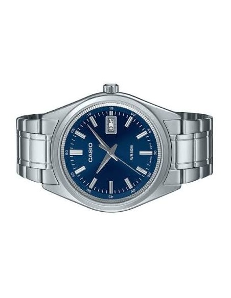 Reloj Casio Para Hombre MTP-B180D-2A Analógico Correa Acero Plateado Esfera azul