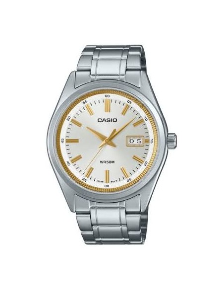 Reloj Casio Para Hombre MTP-B180D-7A Analógico Correa Acero Plateado Esfera blanca
