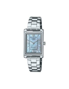 Reloj Casio Para Mujer LTP-1234DS-2A Analógico Rectangular Correa Acero Bitono Esfera Azul