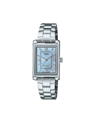 Reloj Casio Para Mujer LTP-1234DS-2A Analógico Rectangular Correa Acero Bitono Esfera Azul